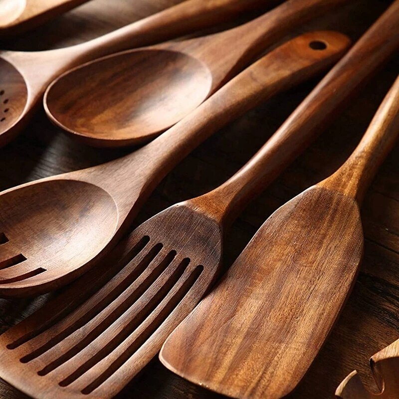 Thailandia Teak Legno naturale Stoviglie Cucchiaio Mestolo Turner Lungo Colino per riso Zuppa Skimmer Cucchiai da cucina Scoop Set di utensili da cucina