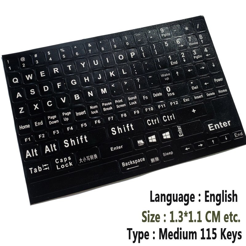SR English Language 16 Standard Waterproof Keyboard Cover Stickers Layout Button Letters Computer Laptop Skins Accessories: Medium 115 White
