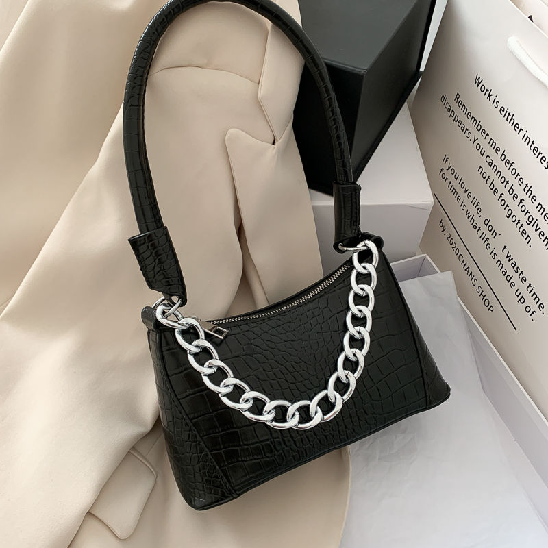 Dames oksel handtassen krokodillenpatroon pu leer dames baguette tas hoge kwaliteit clutch kleine schoudertassen: Zwart