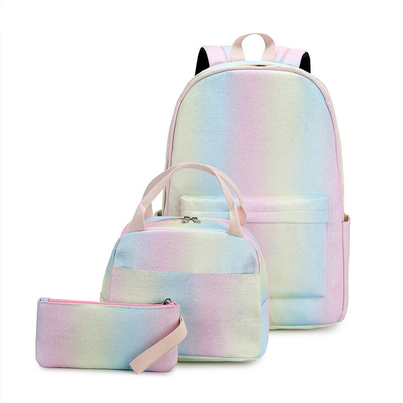 3 pcs/set rainbow gradient backpack women Waterproof Oxford back pack bagpack student backbag Composite Bag