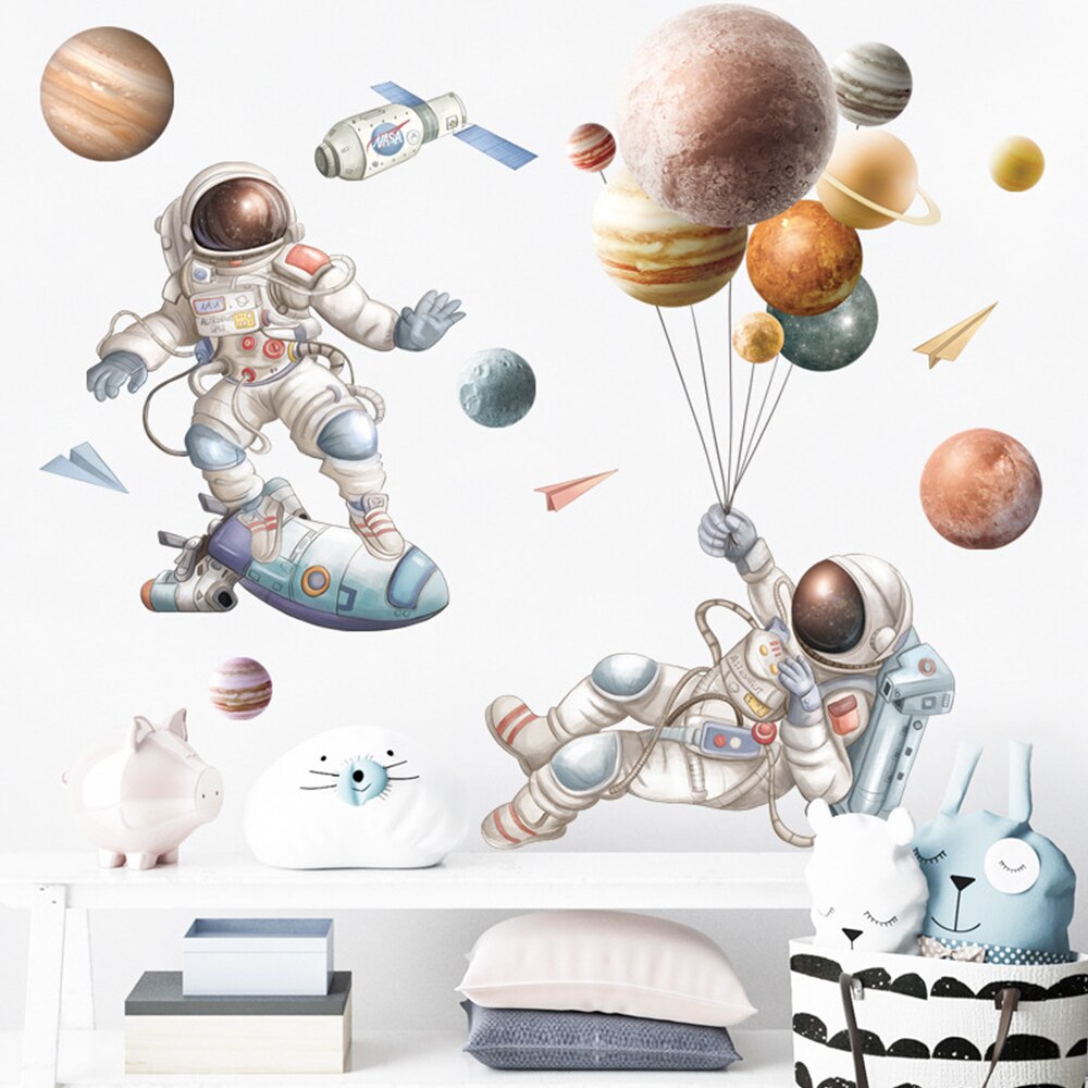 Astronaut Outer Space Wall Stickers Planets Home Decor Decorative Stickers PVC Decal for Kids Room Baby Boy Room Decoration