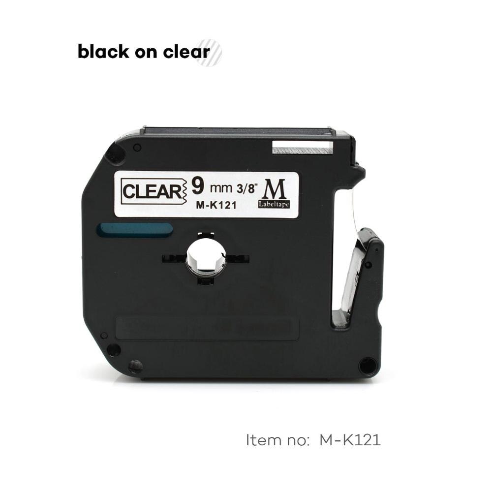 9 Mm Multicolor Label Tapes Als M-K121 M-K221 MK221 Mk 421 Mk521 Mk-621 Compatibel Brother P-Touch Label Printer Voor PT-80 PT-70: black on clear