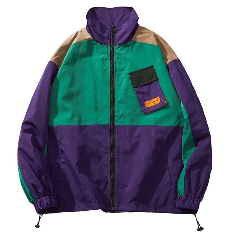 Bonita Vida Hip Hop chaqueta cortavientos hombre Vintage Color Harajuku estilo bolsillos cremallera chaqueta Casual pista ropa de calle: Verde / L