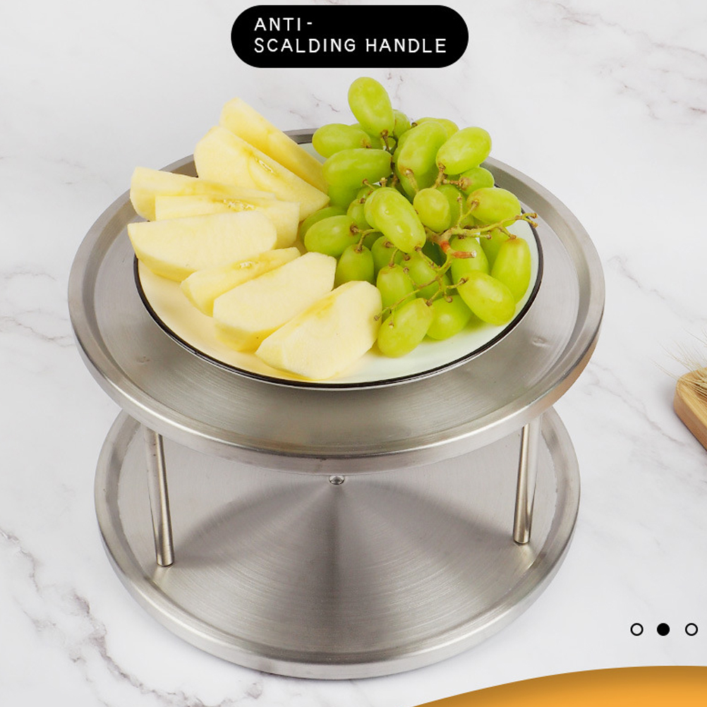 Double Layer Rotating Plate Two Tier Rotating Organizer Tray Stainless Spice Kitchen Rack Pantry Turntable Storage For Party