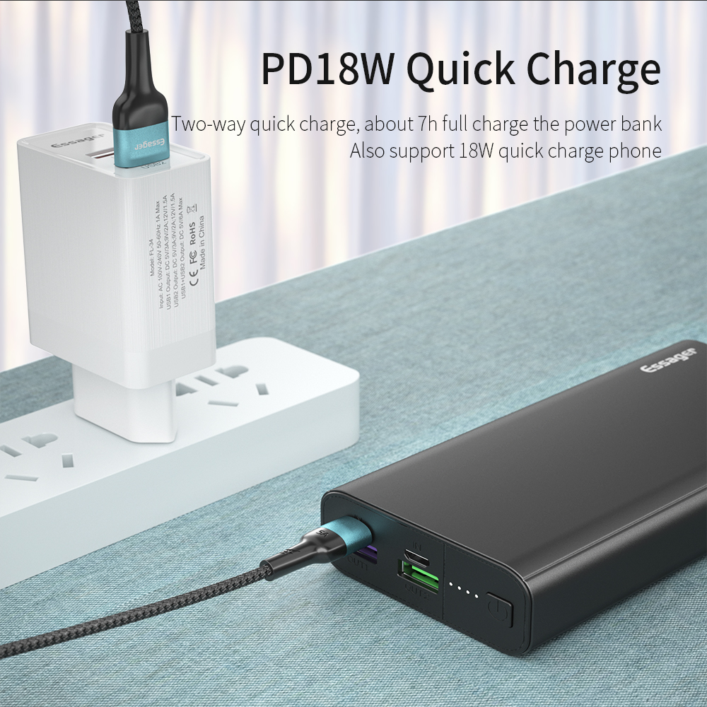 Essager 20000 mAh banco de potencia PD QC 3,0 rápido carga portátil banco de energía 20000 mAh cargador de batería externo para Xiaomi iPhone Huawei