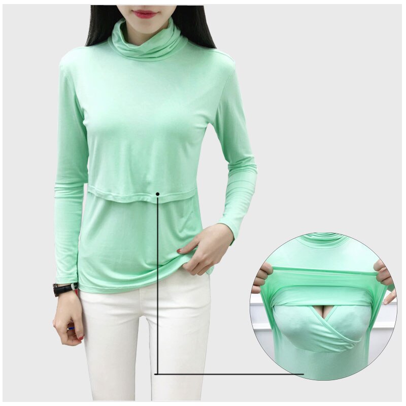 Rollkragen Basic Langarm Fütterung T-Shirt Pflege oben Einfarbig Schwangere Frauen T-Shirt Elegante Schwangere-Kleidung