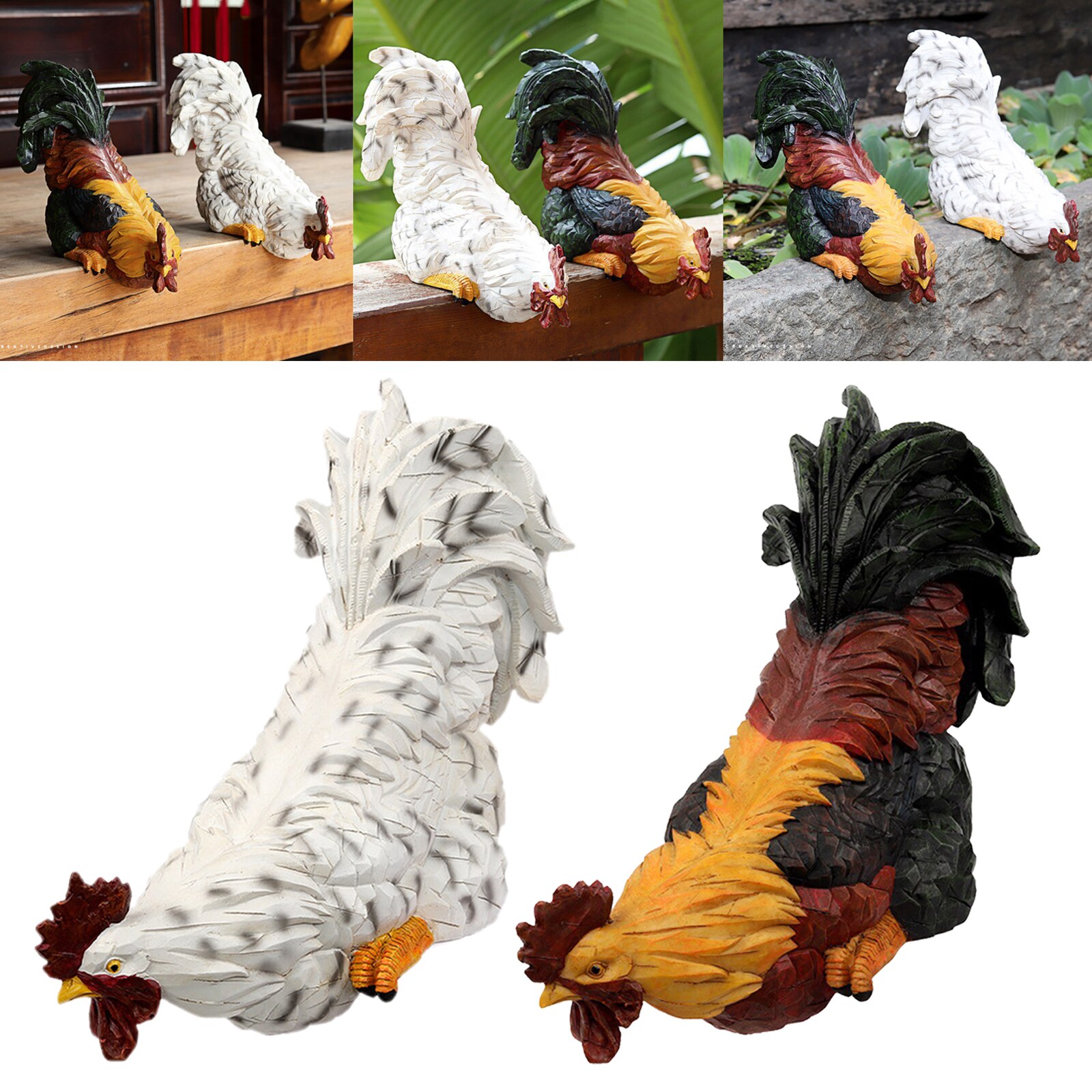 Outdoor Resin Garden Rooster Statue Hand-Painted Animal Sculpture Home Furnishing Desk Decor Patio Lawn
