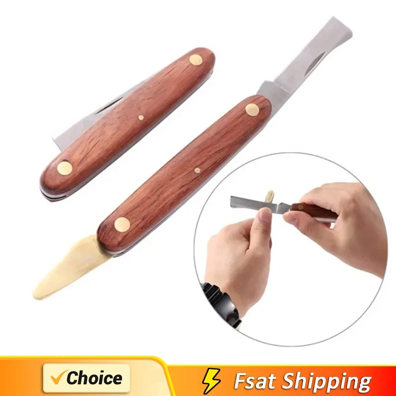 Grafting Tools Foldable Grafting Pruning Knife Garden Grafting Cutter Stainless Steel Wooden Handle Knife