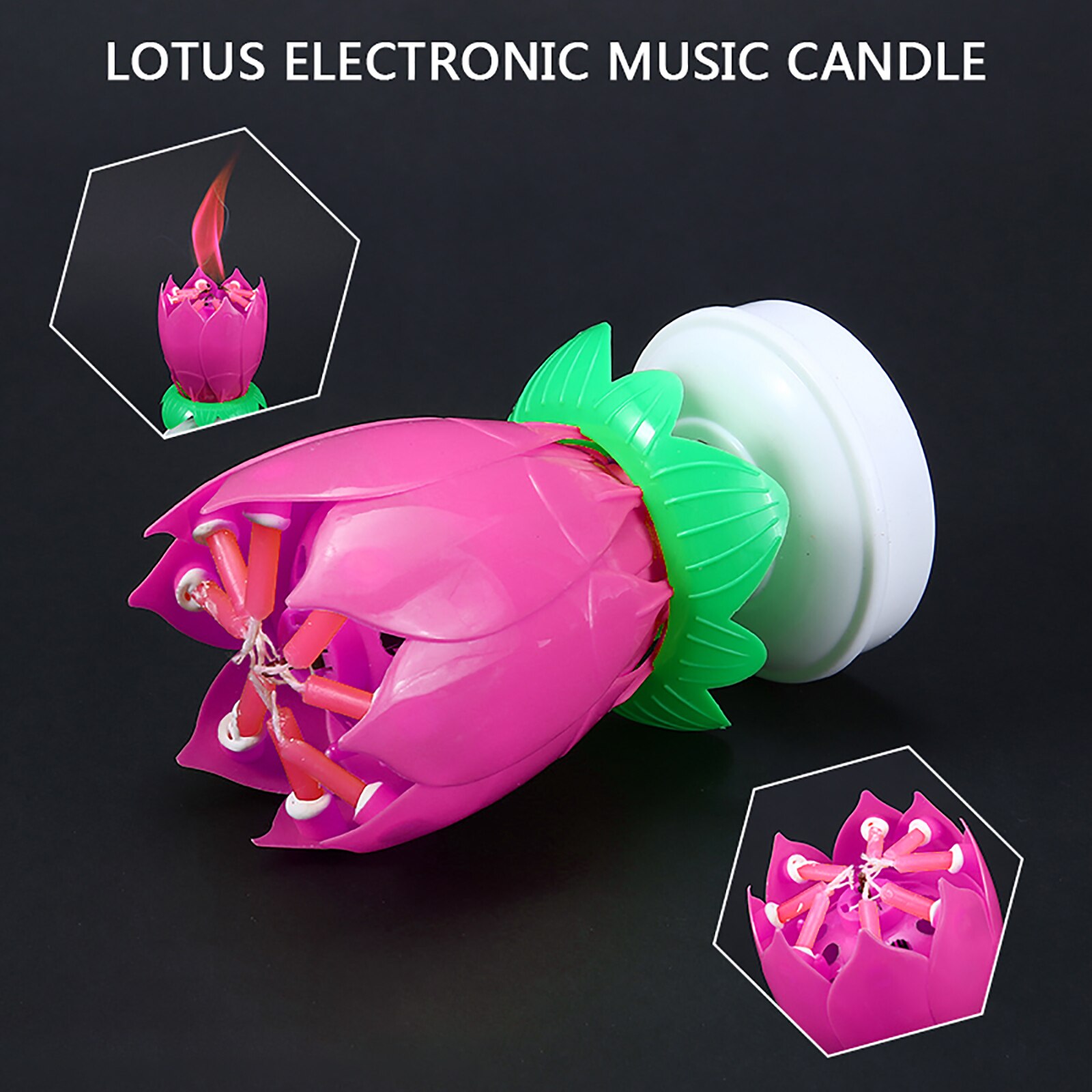 Vela Musical giratoria exquisita con forma de flor de loto, velas desechables, de de cumpleaños, pasteles para niños, decoraciones DIY,