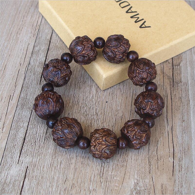18 MM mannen Tibetaanse Boeddha Zwart Hout Carve Lotus Armband Healing Gebed Mala Chakra Strand Armband Lucky Sieraden: Default Title