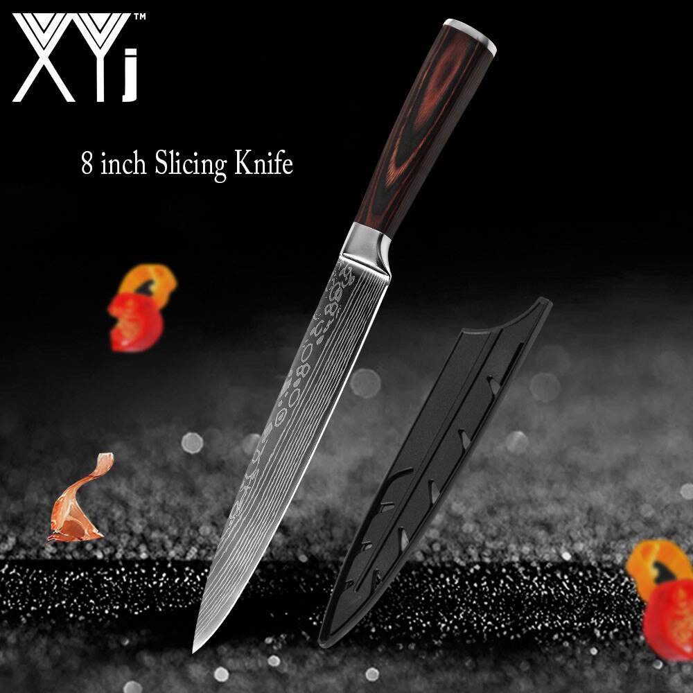 Kitchen Knives Set Stainless Steel 7CR17 Japanese Chef Knife Bread Meat Cleaver Paring Boning Kitchen Knife Covers Accessories: 8 inch Slicing Knife