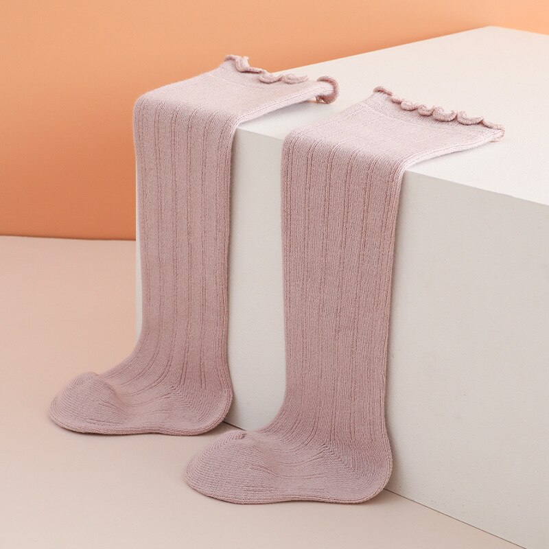 Leuke Streep Effen Kleur Over De Knie Baby Meisjes Kousen Sokken Baby Katoenen Zachte Warme Casual Kinderen Sokken meisje: light pink / 1-3T