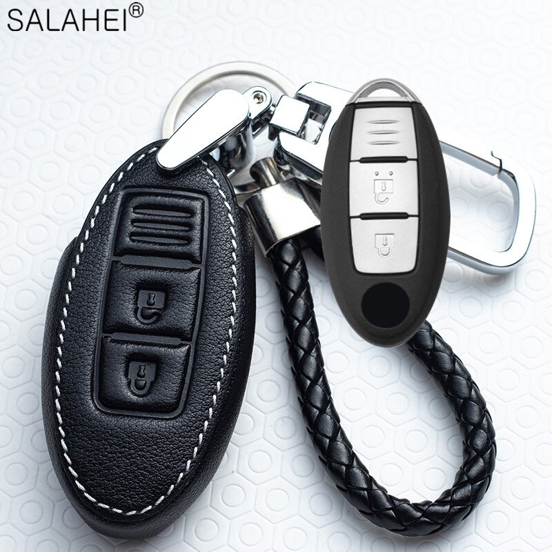 Leather Car Key Cover Case For Nissan Qashqai J10J11 X-Trail t31t32 kicks Tiida Pathfinder Murano Note Juke Infiniti For Car: A-black