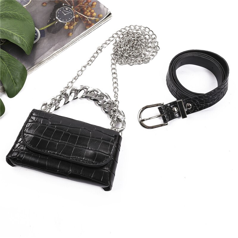 2021 Fashion Ladies Girls All-match Chain marsupio da donna nero invia cintura