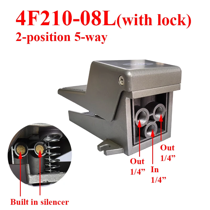 FV320 FV420 4F210-08GL With Lock Cylinder Control Switch 2 Position 5 Way Air Pneumatic Foot Pedal Reversing Valve: black / 1/8"