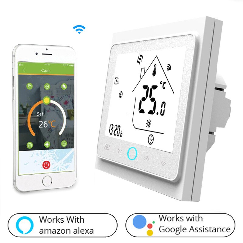 WiFi Clever Thermostat Temperatur Regler für Wasser/Elektrische boden Heizung Wasser/Gas Kessel Fernbedienung/Stimme Kontrolle Alexa tuya: Hellgrün / BHT-002-GB(Nein Wifi)