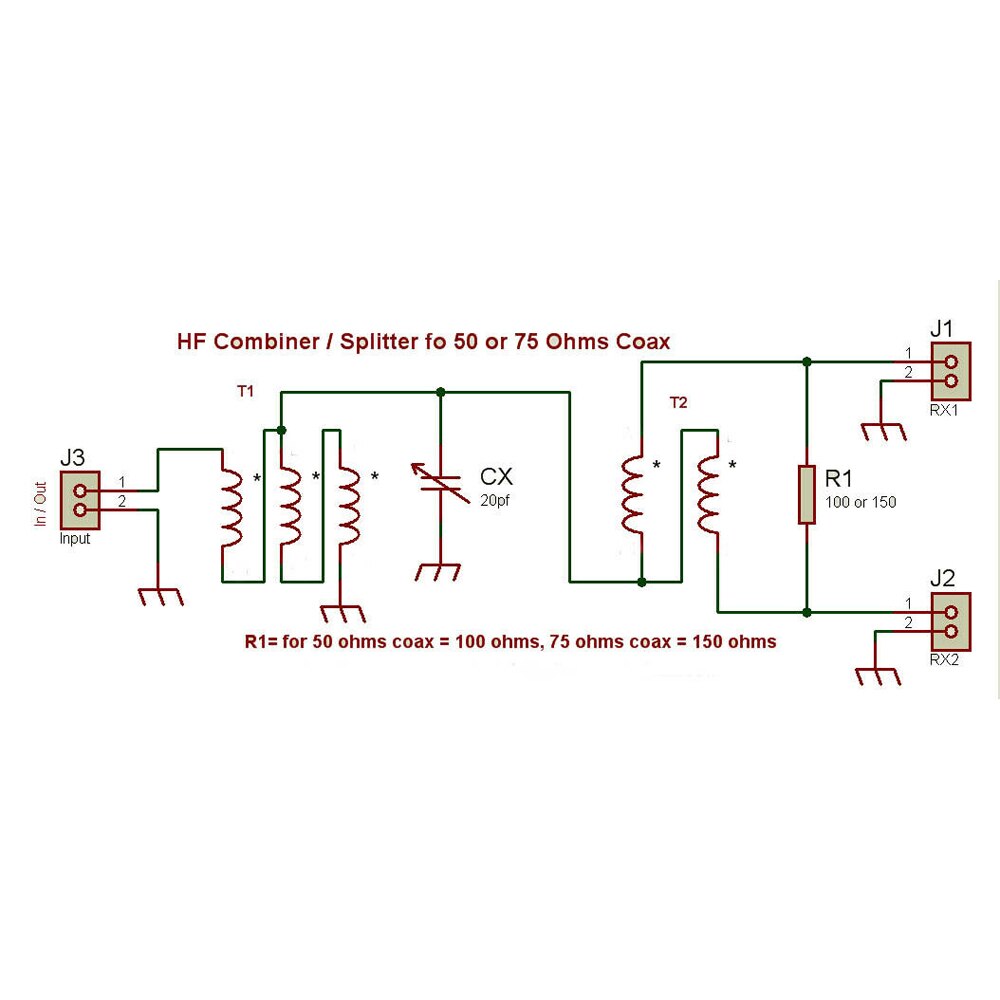 Antenna Splitter RX HF 0.1-50MHz 50Ohm with One Antenna Port and Two Receiver Ports Antenna Splitter