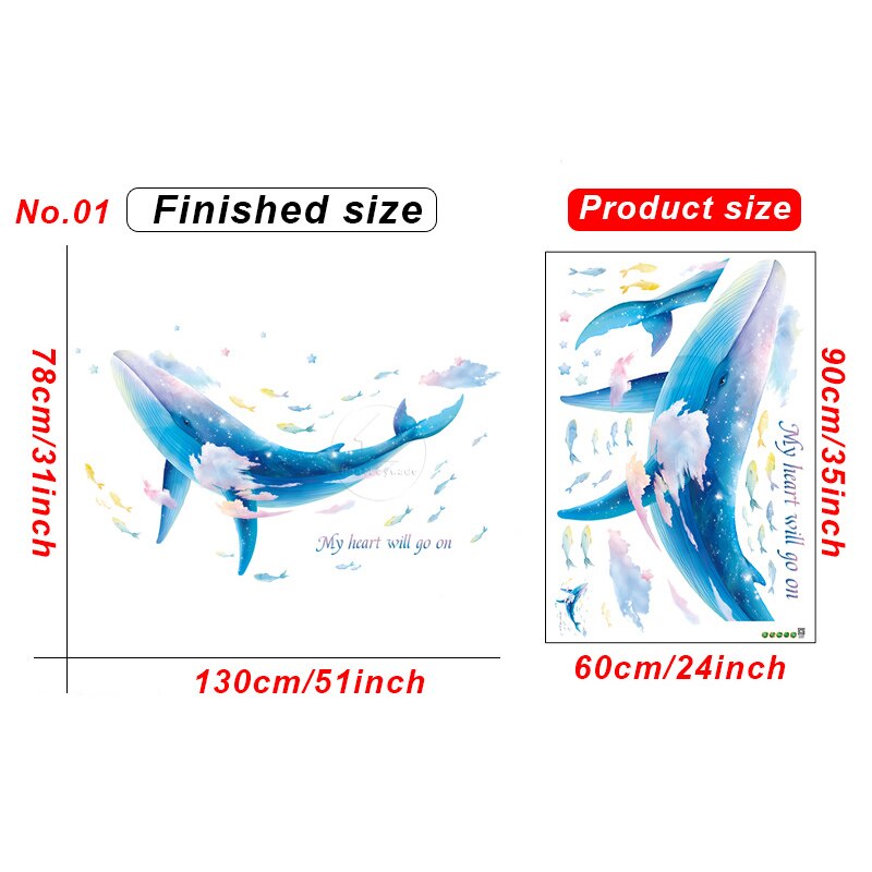 Home Decor Wall Stickers Cartoon Whale Shark Removable Wall Decals for Home Decor Kids room Nursery Wall Decoration Wallpapers: No.01