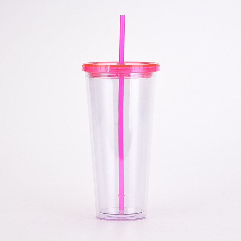 Gorąca sprzedaż 32oz plastikowe kubki stożkowe z pokrywką i słomką podwójna ściana wyczyść butelka na sok Drinkingware wielokrotnego użytku kubek wody na imprezę: C