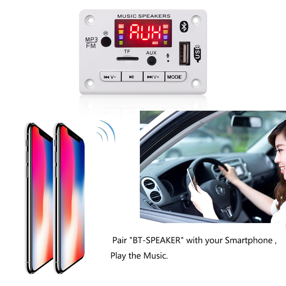 KebiduMEI Bluetooth Mp3 Module de carte de décodage V5.0 lecteur Mp3 haut-parleur sans fil Usb Tf fente pour carte/Usb/Fm/télécommande pour Kit de voiture