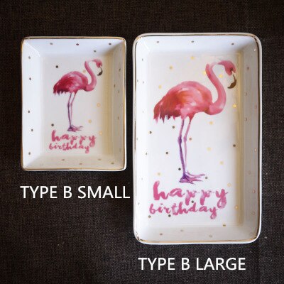 Vajilla de cerámica Rectangular, plato de flamenco para cena, pastel, bandeja de joyería, colección de escritorio, platos, decoraciones para el hogar: 1pc type B large