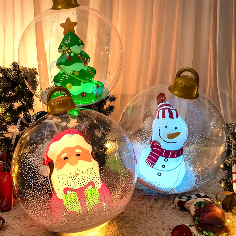 Outdoor Christmas Inflatable Decorate Ball 60cm PVC Giant Inflatable Model Ball with Lights Xmas Tree Festive Decoration Balloon