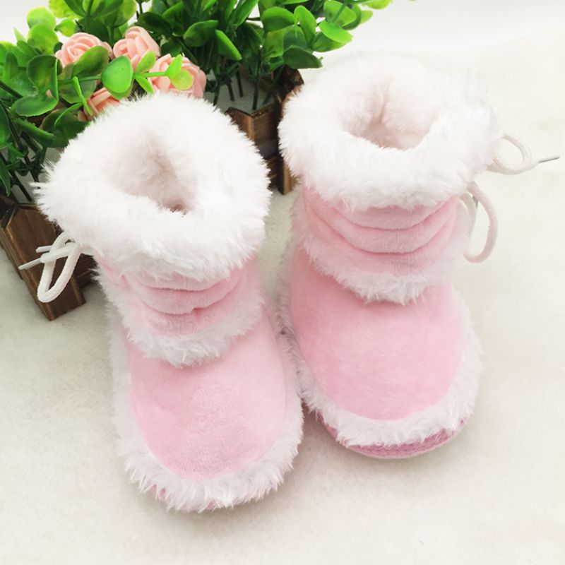 Botas de nieve infantil para niñas de 0 a 18 meses, zapatos con cordones, botas antideslizantes: Rosa / 1