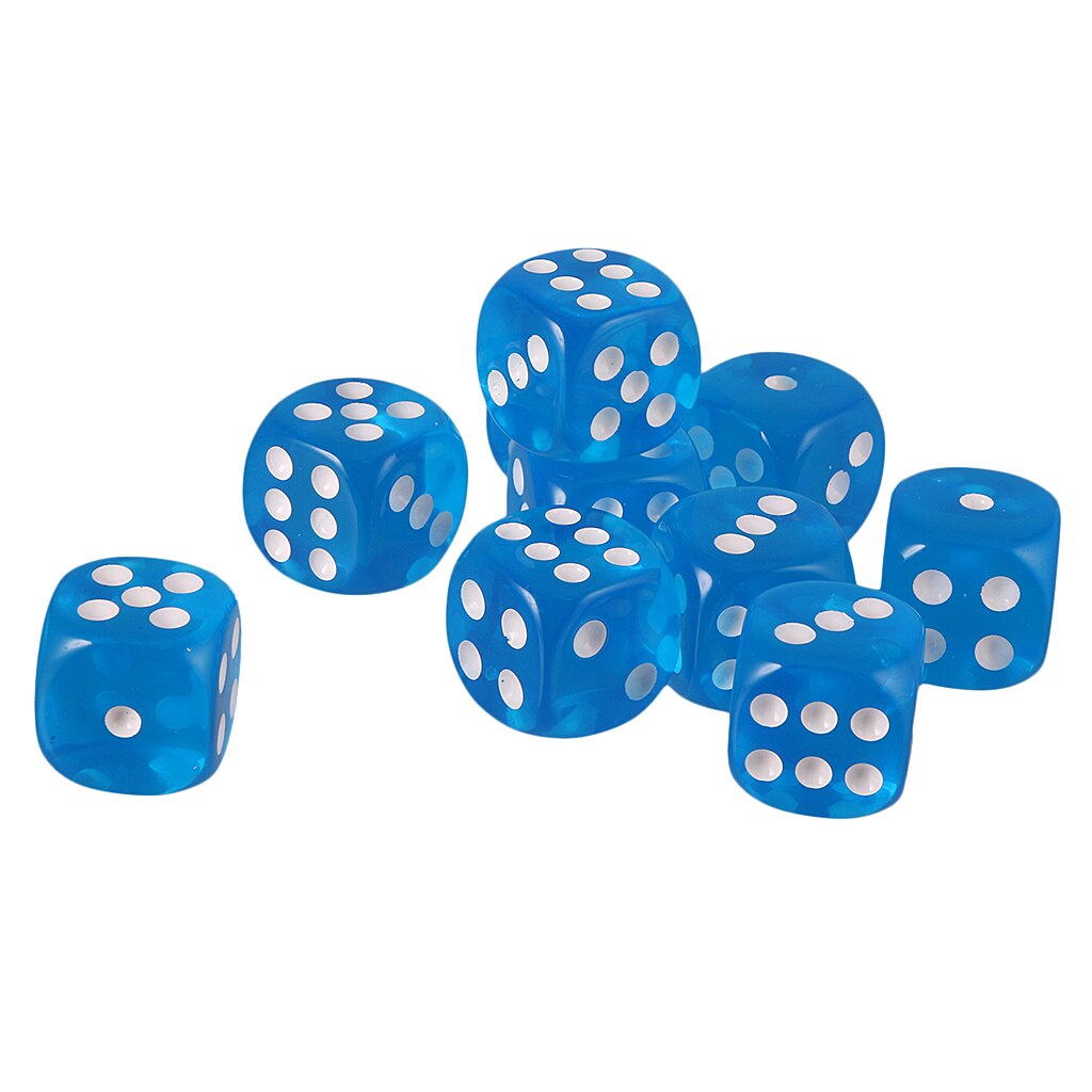 Set of 10 Acrylic Dice Six Side Dices 16mm Square Dice for TRPG DND Game: Blue