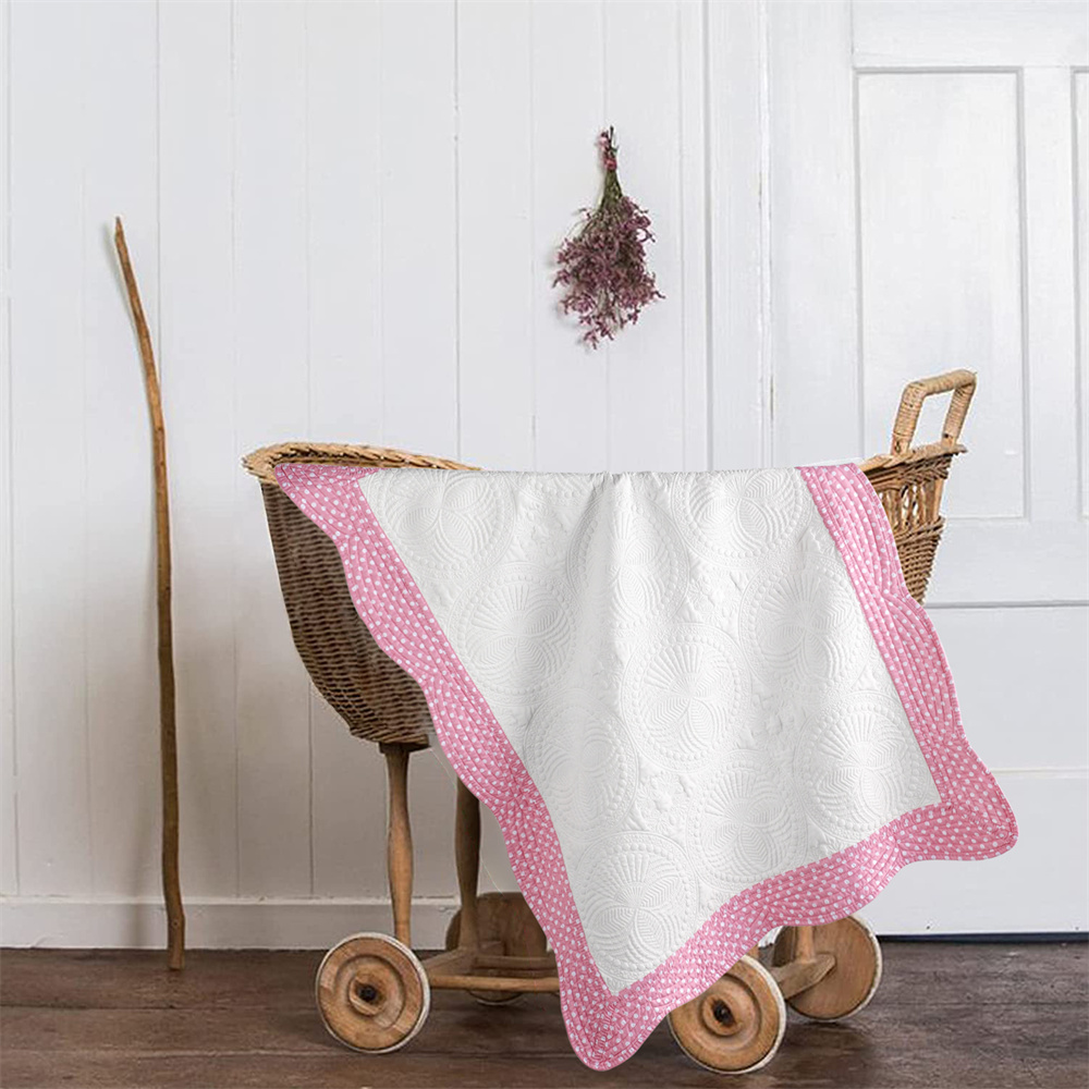 Cotton baby quilt monogrammed embossed patchwork embossed scalloped blanket for children four seasons