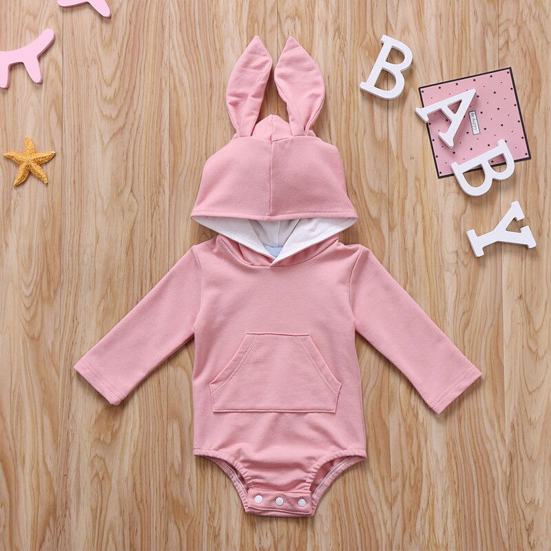 Toddler Lovely Newborn Kids Baby Girl Boys Solid Color Hooded Long Sleeve Bodysuit Warm Cotton Cute Adorable Outfits Clothing: Pink / 24M