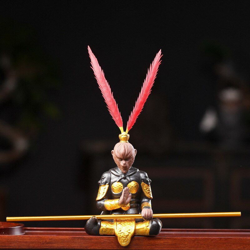 Lila lera apa kung te husdjur kinesisk kungfu teservis te ceremoni buddha staty lycklig feng shui skrivbordsunderlägg bil dekor: Wk lila lera a