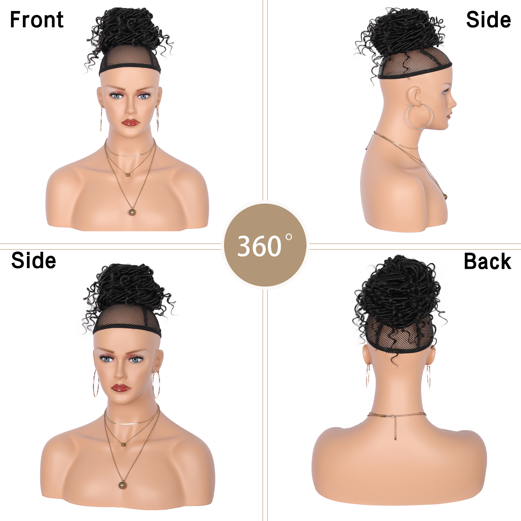 Youthfee Short Faux Locs Braid With Curly Drawstring Updo Bun Hair Piece For Black Women Synthetic Clip Hair Extension