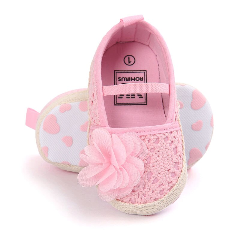 Baby pige sommer hul strik blød sål walking ballet kjole mary jane babe vugge sko: Lyserød / 7-12 måneder