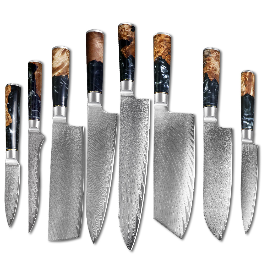 JUMCSONG 1-8 Piece Kitchen Knife Set Damascus Steel Chef Bread Peeled Santoku Sharp Nakiri Cook Kitchen Knife