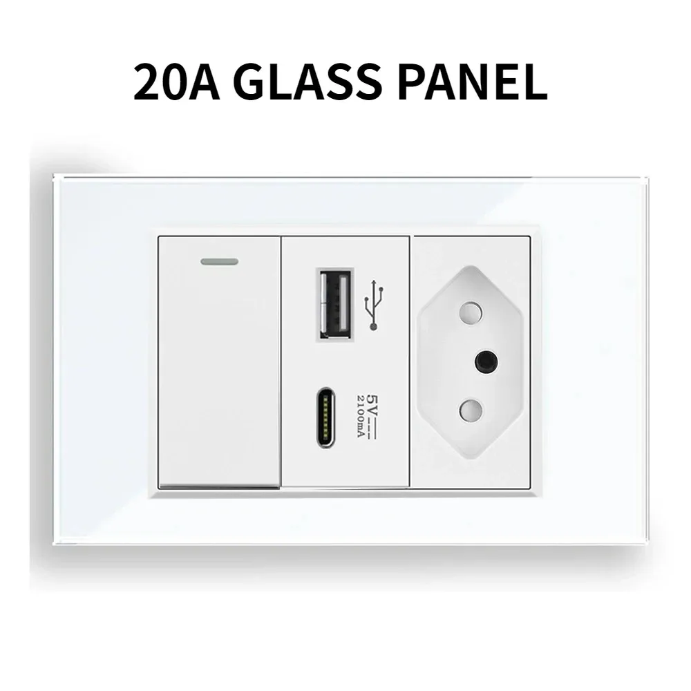 Melery 20A Brazil Wall Socket USB Type C Power Plug Pressure Switch Gold Glass Panel Position Jack Outlet Home Office Kitchen: Type 16