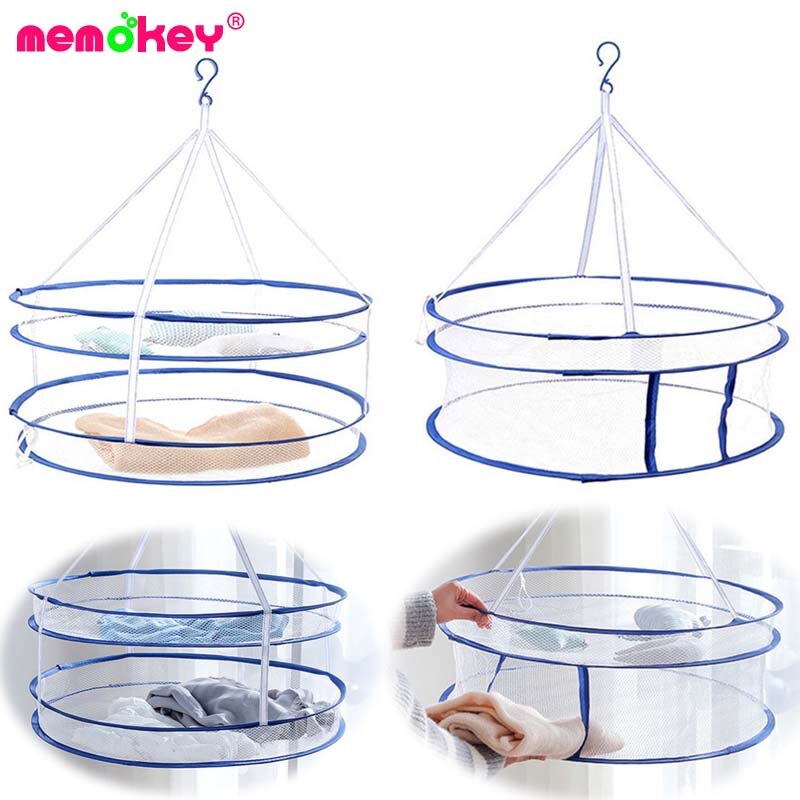 Tendedero redondo de doble capa, plegable, para colgar ropa, cesto para ropa, secador de suéter, red de secado de tela, percha de malla para ropa interior