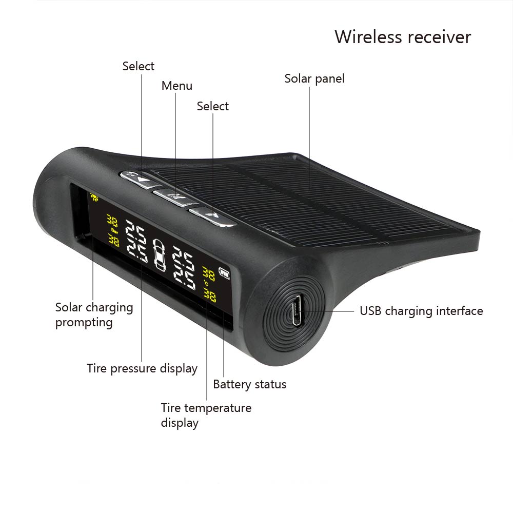 LEEPEE Tyre Pressure Sensor Solar Power Car TPMS Sensor Tyre Pressure Monitoring System Auto Security Alarm Systems LCD Display