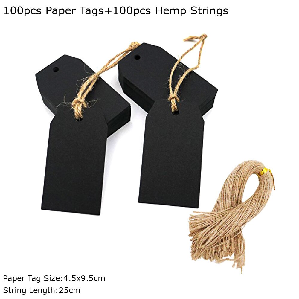 100pcs Large Size 4.5x9.5cm Kraft Tags with Hemp Strings Black White Kraft Scallop Hang Tag Blank Price Tags Paper Labels: Pattern 6
