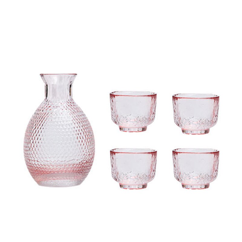 Japanese sake cup pink hammer pattern glass wine pot white rice wine set wineware