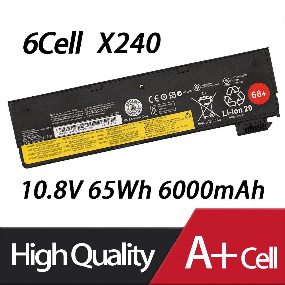 Laptop Battery for Lenovo Thinkpad X270 X260 X240 X240S X250 T450 T470P T450S T440S K2450 W550S 45N1136 45N1738 Batteries: 10.8V 65Wh 6000mAh