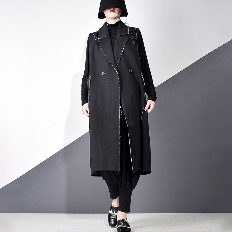 Xitao gestreepte vesten met knoopsluiting en split aan de achterkant voor dames, casual herfsttrend, omslagkraag, mouwloos, zak  xj4931