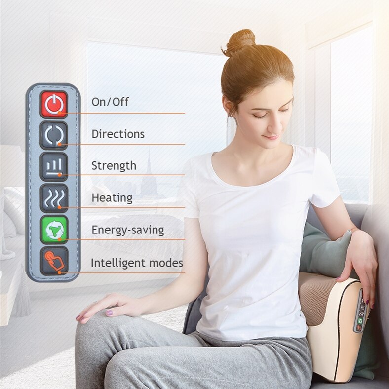 Almohada de masaje de calor por infrarrojos, dispositivo eléctrico de masaje para cuello, hombros y espalda, masajeador relajante para uso sanitario