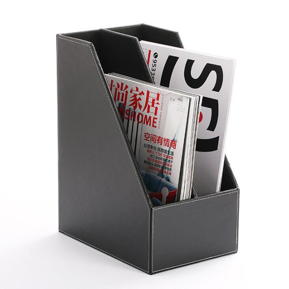 Executive Leather Vertical File Folder Holder Office Product Organizer Store Files Notepad Book Sturdy Cardboard Magazine Holder: 2-Slots