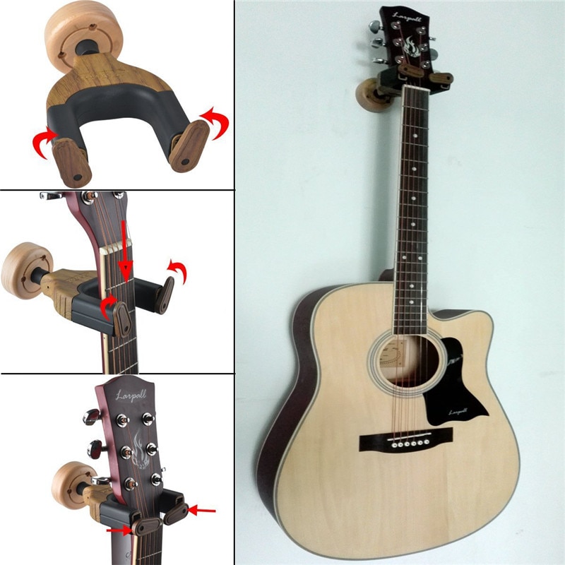 Support mural de guitare crochet de suspension support de guitare acoustique gardien Auto Lock forme de guitare Base en bois massif pour guitare électrique basse