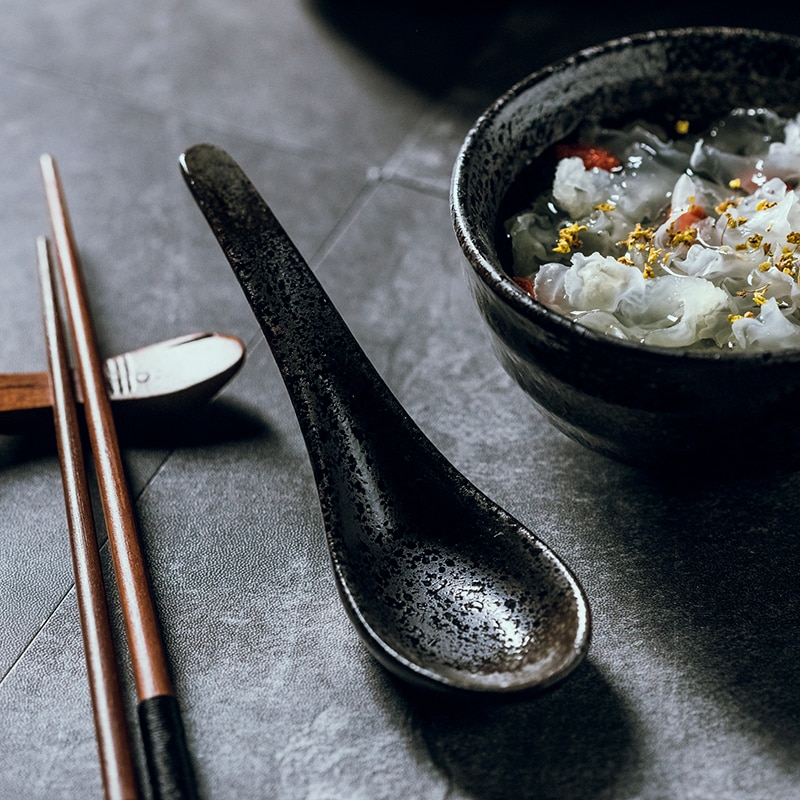 Nimitime japansk stil keramisk ramen noodle ske lille dessert ske spise grød middag ske bordservice