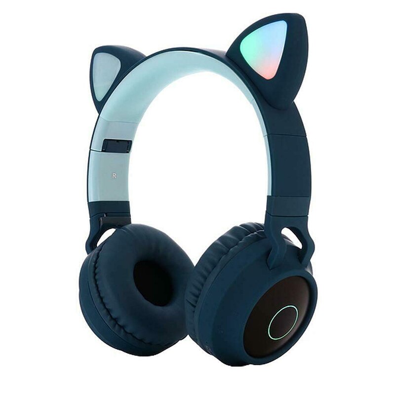 Dosmix LED Cat Ear Noise Cancelling Headphones Bluetooth 5.0 Kids Headset Support TF Card 3.5mm Plug With Microphone: Blue no retail box