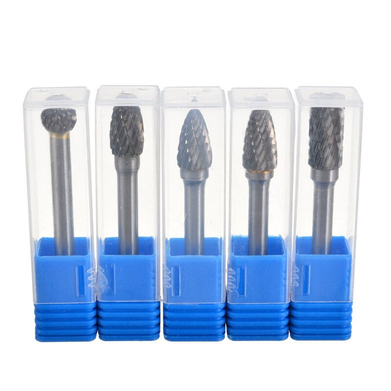 5 pièces 6mm tige carbure de tungstène fichiers rotatifs meulage fraise jeu de forets pour enlèvement rapide des métaux outil pneumatique électrique