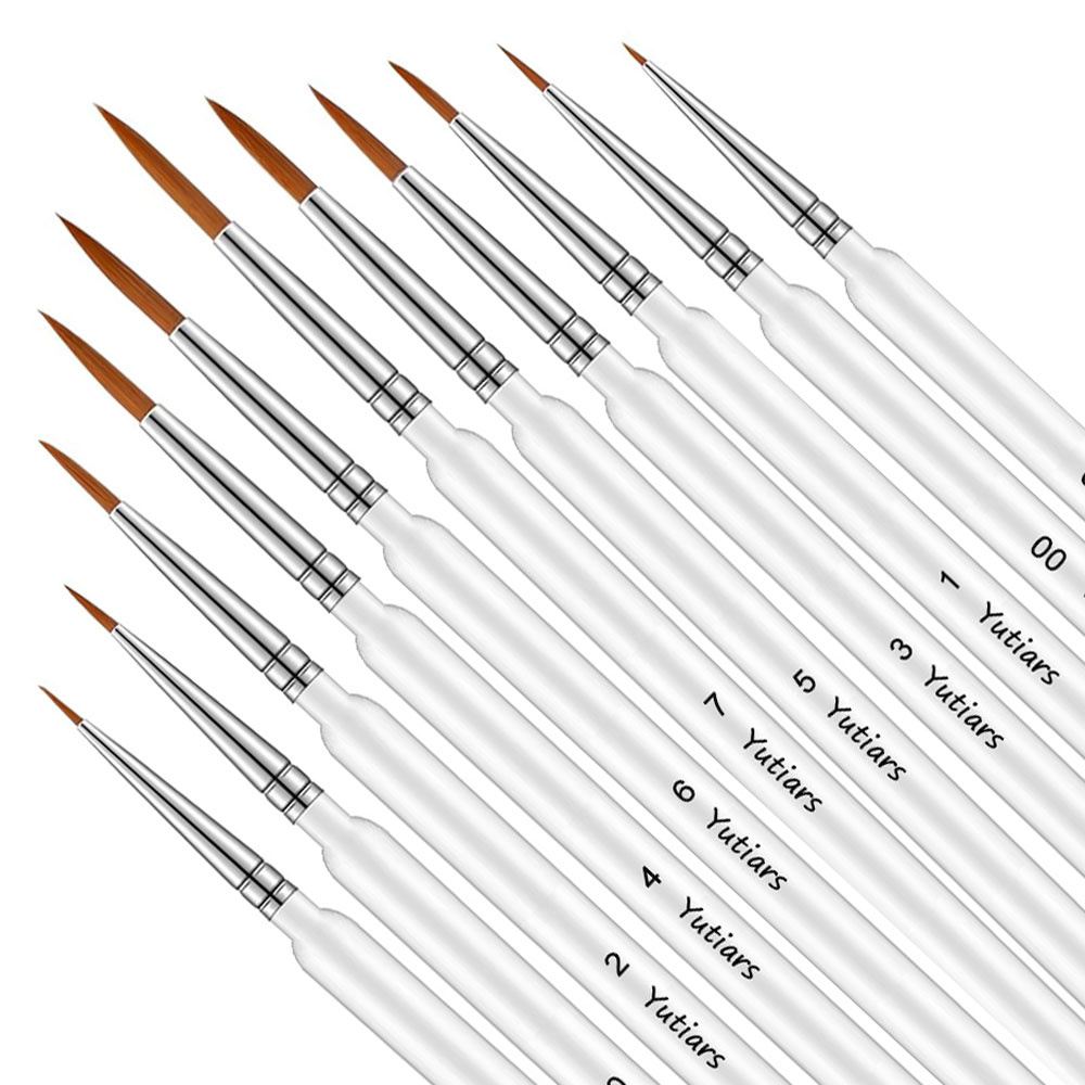 10/11pcs Miniature Paint Brushes, Detail Tip Paint Brushes Set With Ergonomic Handle - Suitable For Acrylic Painting, Oil, Wat: Yellow