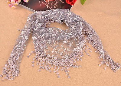 Women's Triangle Wrap Floral Women's Scarf Pure Laces Tassel Triangle Scarf Chiffon Stole Soft Scarves: light grey