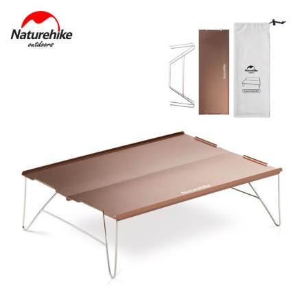 Naturehike udendørs holdbart letvægts sammenfoldeligt campingbord aluminiumslegering rustfrit stål skrivebord bærbart tebord: Champagne
